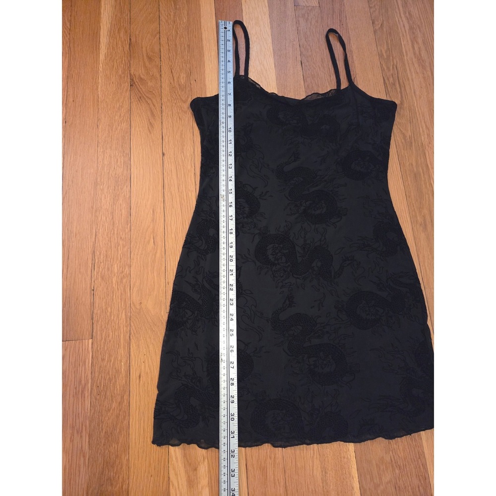 Y2K 90s Black Mesh Dragon Print Mini Dress, Velvet Burnout Flocked Goth, Sz M - Picture 8 of 11